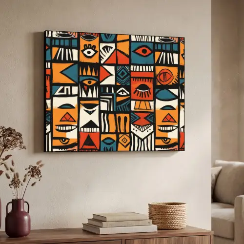 Abstract - Gezichten - Mozaïek Textielframe zwart klein -sfeer3