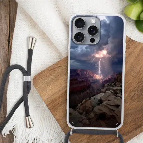 Bliksem - Wolken - Canyon Hoesje iPhone 16 Pro Max met koord klein -sfeer4
