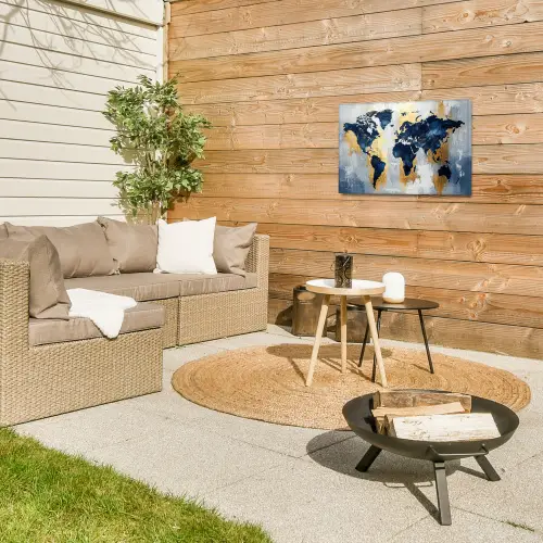 Wereldkaart - Blauw - Abstract Tuinposter op houten frame 2 cm dik klein -sfeer2