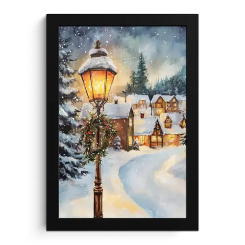 Kerstdorp - Huizen - Sneeuw - Kerst fotolijst zwart zonder passe partout klein -3d