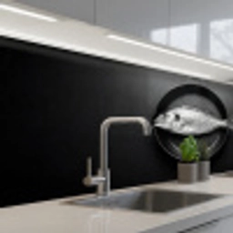 Pan - Vis - Zwart - Wit keuken achterwand 2 middel -3d_schuin