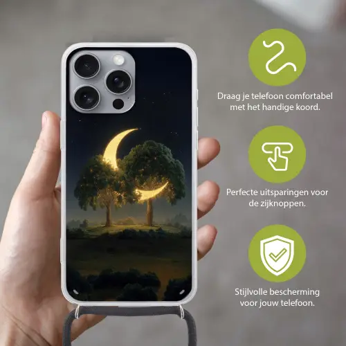 Maan - Bomen - Rust Hoesje iPhone 16 Pro Max met koord klein -sfeer2_NL