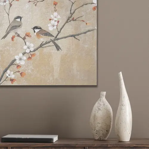 Vogels - Bloesemtak - Bloemen - Oranje PET vilt klein -sfeer6_closeup