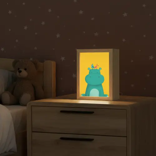Nijlpaard - Vogels - Groen - Geel Light Box met kabel klein -sfeer1_kind