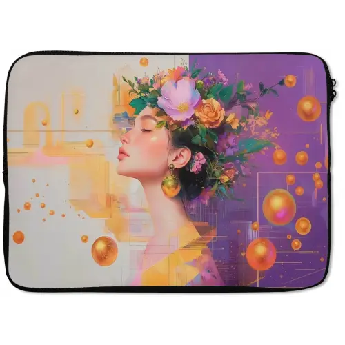 Abstract - Vrouw - Bloemenkroon - Goud laptophoes neopreen klein -zkaufland3dotto