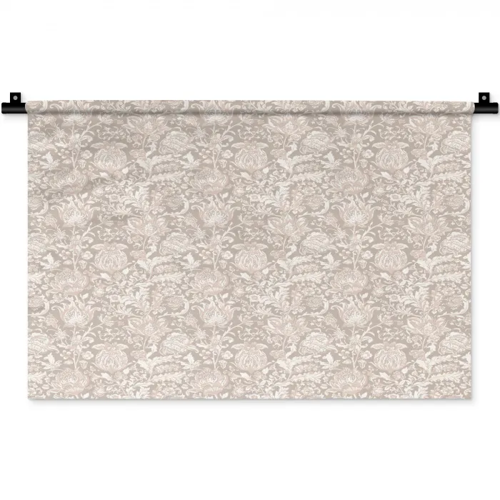 Bloemenprint - Grijs - Crème Wandkleed katoen klein 269 -zz3d