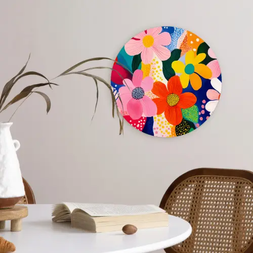 Bloemen - Kleurrijk - Stippen Wandcirkel kunststof plaat 5mm dik klein -sfeer4