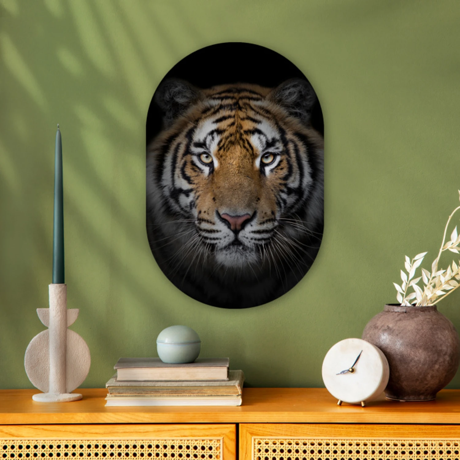 Tijger - Wilde dieren - Portret - Zwart - Dieren Wandcirkel Ovaal Forex klein -sfeer2