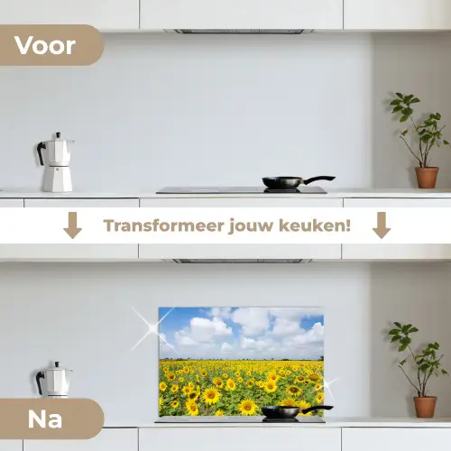 Zonnebloemen - Bloemen - Wolken - Natuur - Geel - Landschap keuken achterwand spatscherm klein -voor_na_NL