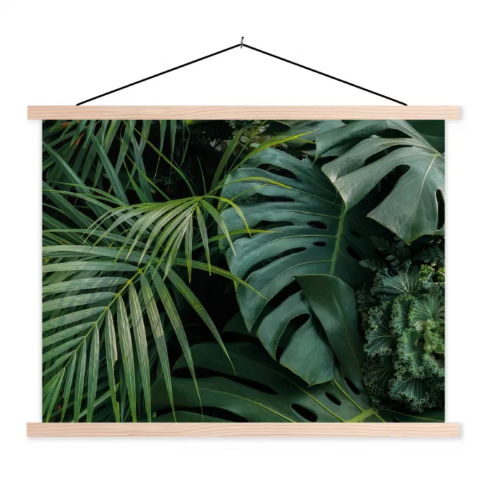 Planten - Jungle - Bladeren - Tropisch textielposter latten blank klein -3d