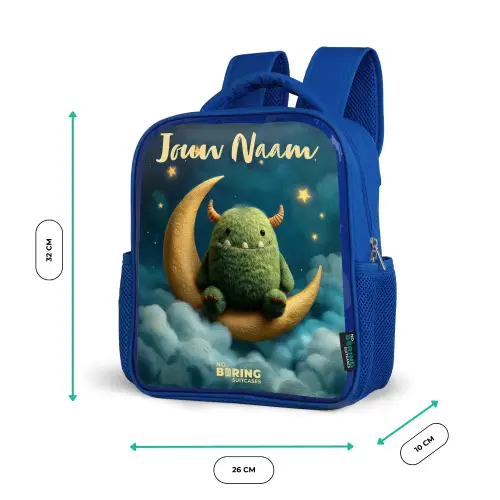 Groen monster op maansikkel Kinderrugzak - Blauw middel -productfoto_formaten
