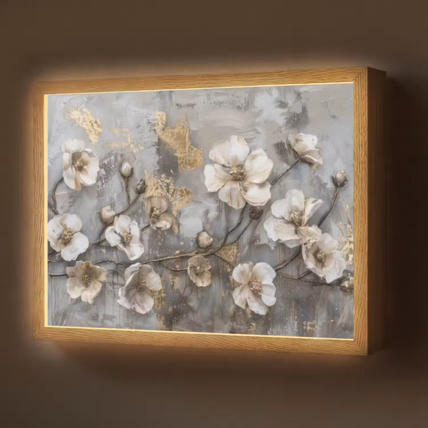 Lightbox - Wandlamp - Bloemen - Wit - Grijs - Goud - Luxe