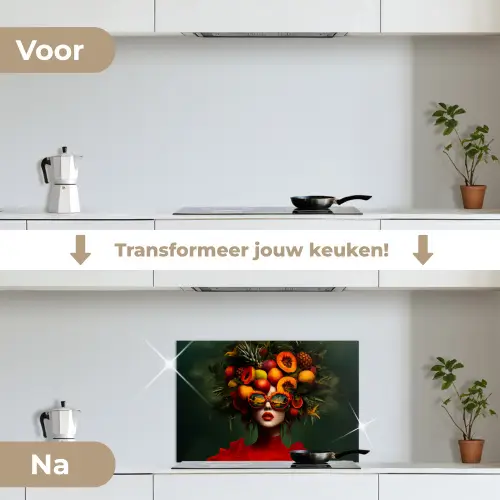 Vrouw - Vruchten - Papaja - Ananas keuken achterwand spatscherm klein -voor_na_NL