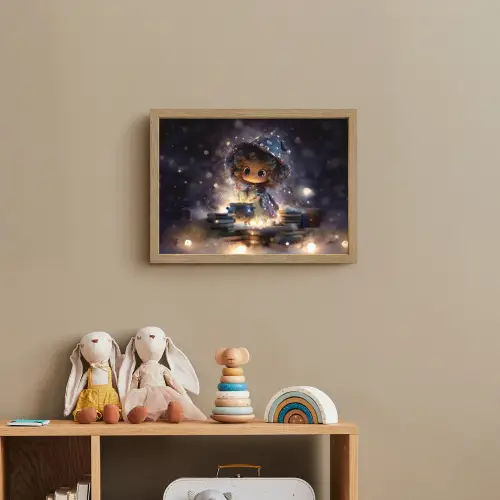 Meisje - Toveren - Sterren - Paars Light Box met batterij (Wandlamp kind) middel -sfeer2_kind