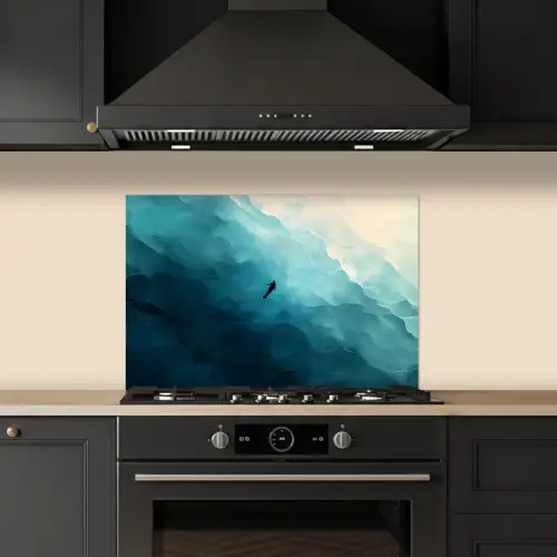 Zee - Silhouet - Abstract - Blauw keuken achterwand spatscherm klein -sfeer1