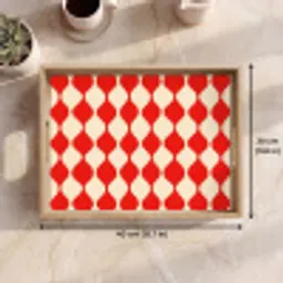 Golvend patroon - Retro - Rood - Beige Dienblad Rechthoek middel 911 -USP_FormaatEN