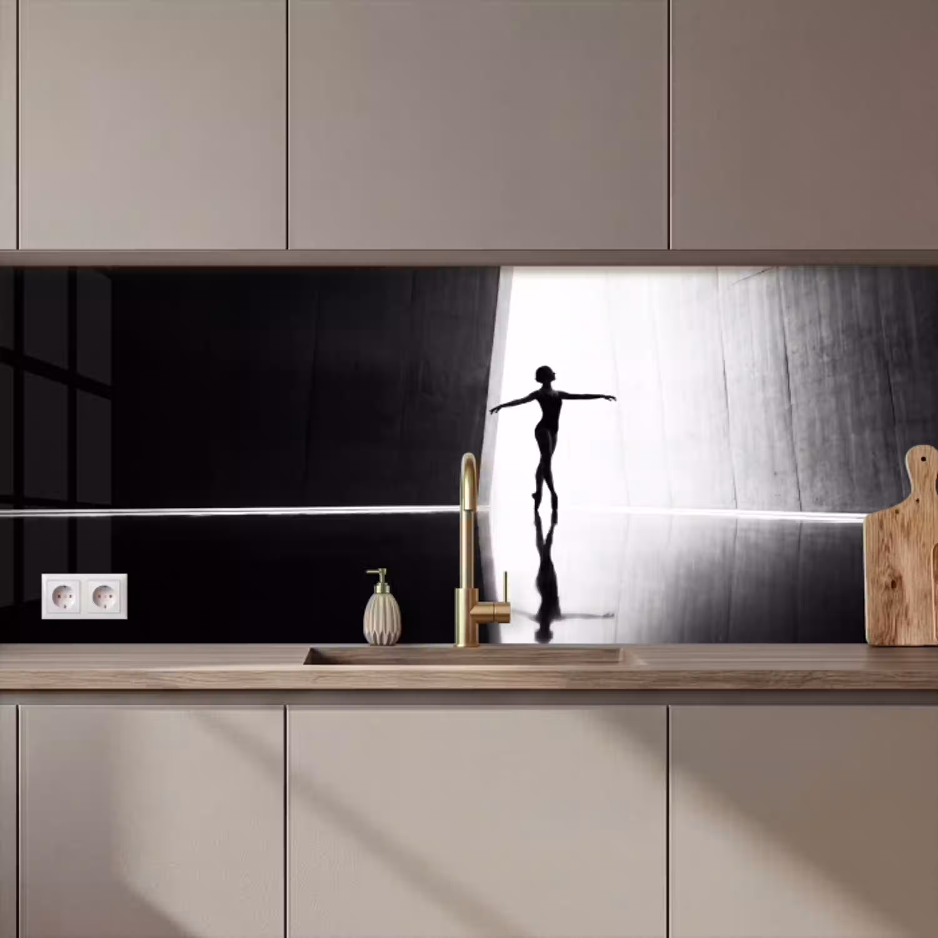 Danser - Silhouette - Kunst - Modern - Zwart-wit keuken achterwand 2 middel zz_3dshopping