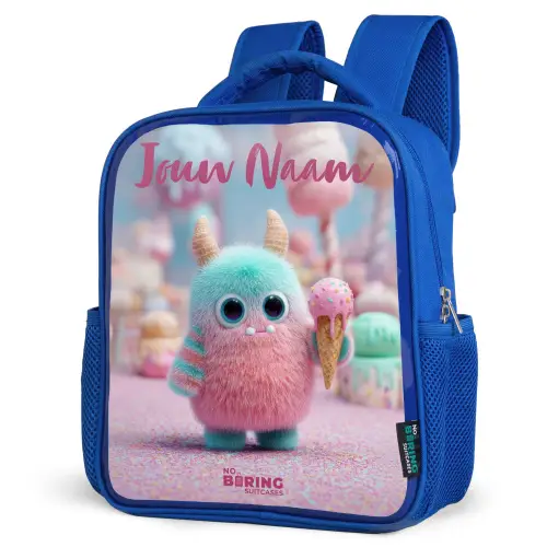 Zoet Monstersnoep Avontuur Kinderrugzak - Blauw middel -schuin