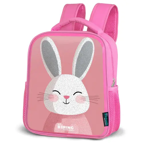 Roze - Konijn - Glimlach - Illustratie Kinderrugzak - Roze middel -schuin