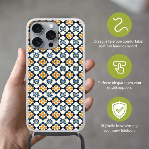 Klassiek - Geometrisch - Blauw Hoesje iPhone 16 Pro Max met koord klein 804 -sfeer2_NL