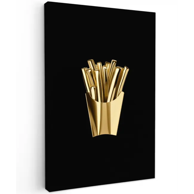 Friet - Goud - Chrome - Eten Tuinposter op houten frame 2 cm dik klein -3d