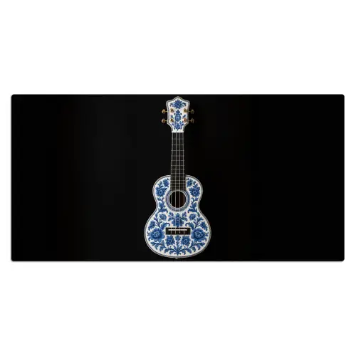 Ukelele - Delfts - Blauw - Muziek Muismat XXL klein -3d_leeg