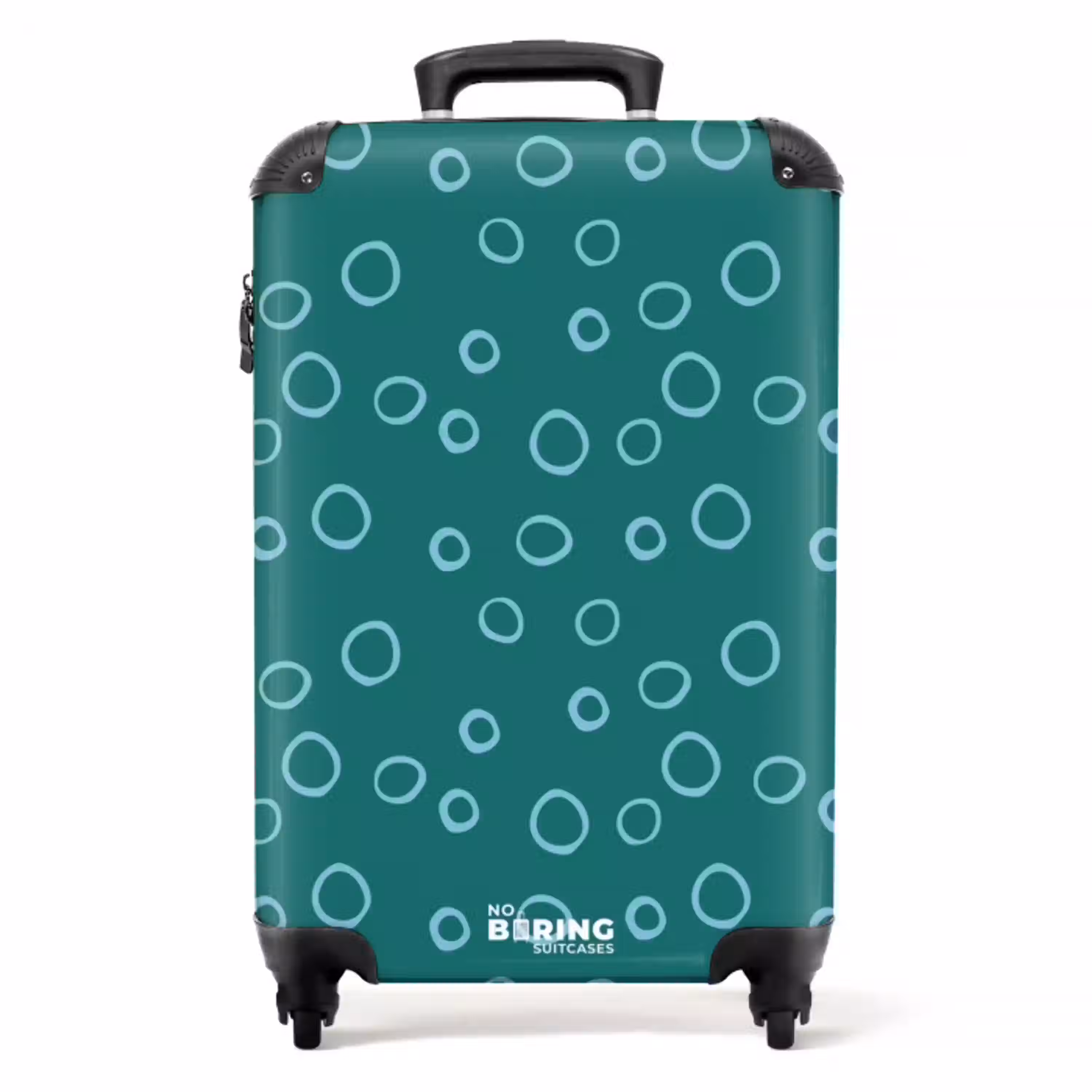 Lichtblauwe cirkels op donkergroene achtergrond NBS - Handbagage koffer - Kinderen Unisex middel -productfoto_recht