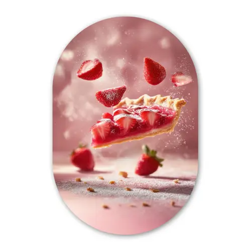 Aardbei - Taart- Eten - Roze Wandcirkel Ovaal Glas middel -3d