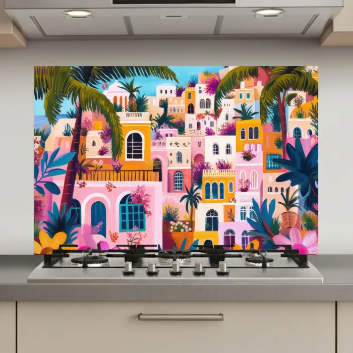 Kleurrijk - Roze - Oranje - Geel - Bloemen keuken achterwand spatscherm klein -3d_website