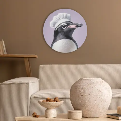 Pinguïn - Koksmuts - Lief - Paars Akoestische PET Vilt - Rond klein -sfeer1