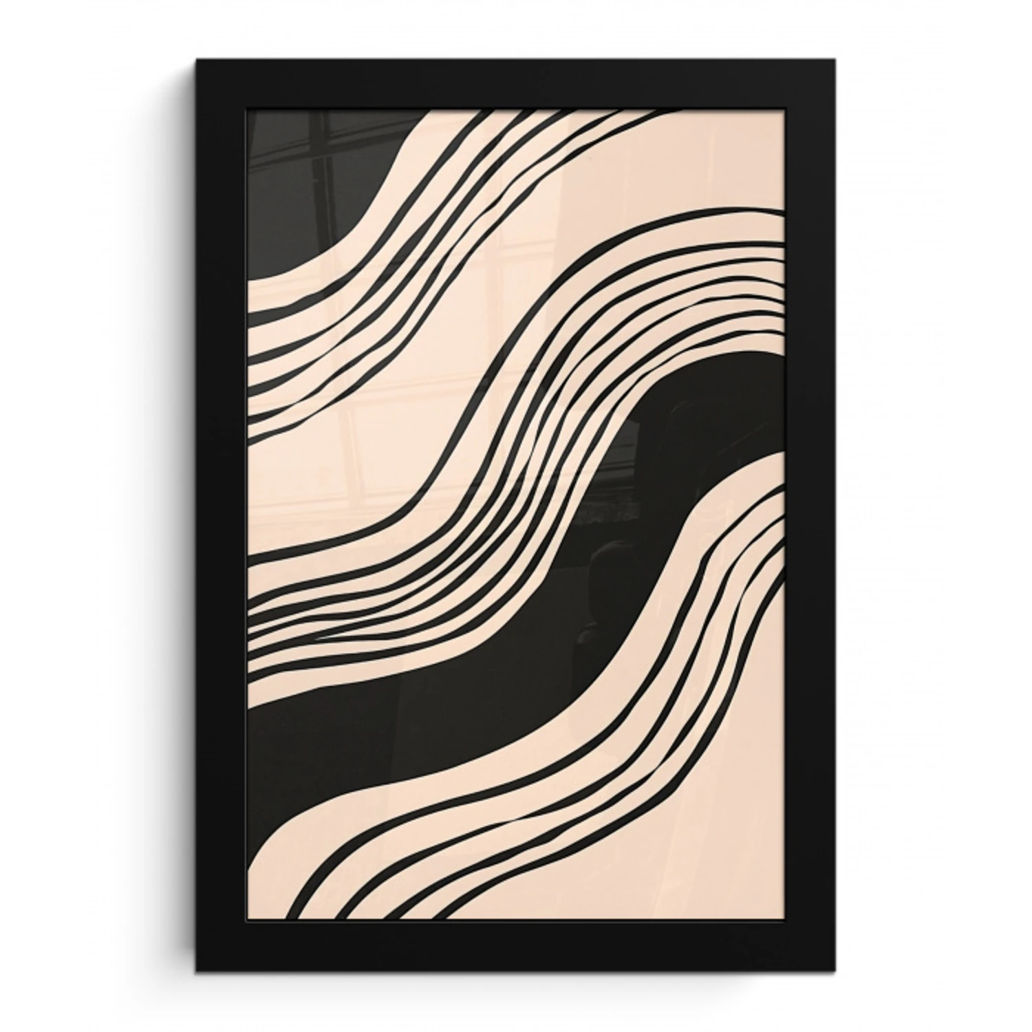 Golven - Zwart - Zandkleur fotolijst zwart zonder passe partout klein -3d