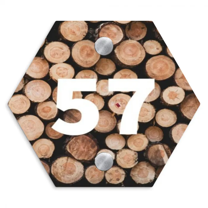 Houtstapel - Traditioneel Naambord Hexagon klein -3d