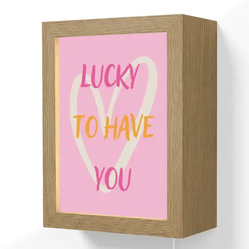 Lucky - Love - Valentijn - Roze Light Box met kabel (Wandlamp) klein -3d