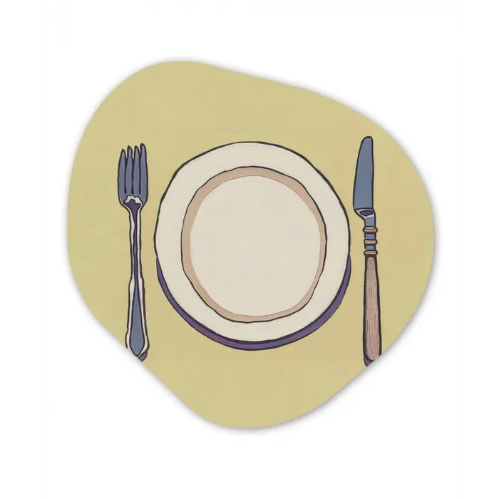 Illustratie - Bord - Bestek - Beige Wandcirkel Organisch Forex 3mm klein -3d