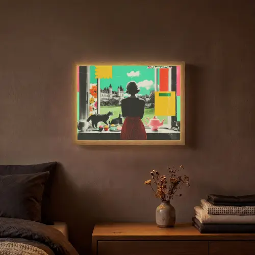 Vrouw - Keuken - Katten - Doorkijk Light Box met batterij (Wandlamp) middel -sfeer4