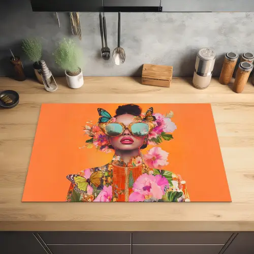 Vlinders - Vrouw - Zonnebril - Kleurrijk Inductie beschermer vinyl 3mm klein -sfeer5