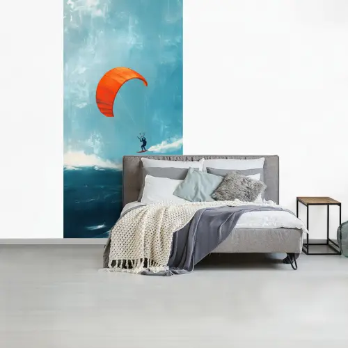 Kitesurfer - Oranje - Zee - Lucht fotobehang vinyl groot -slaapkamer