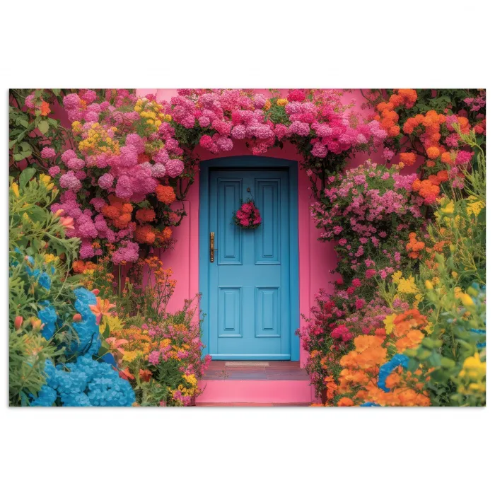 Bloemen - Deur - Roze poster papier klein -3d
