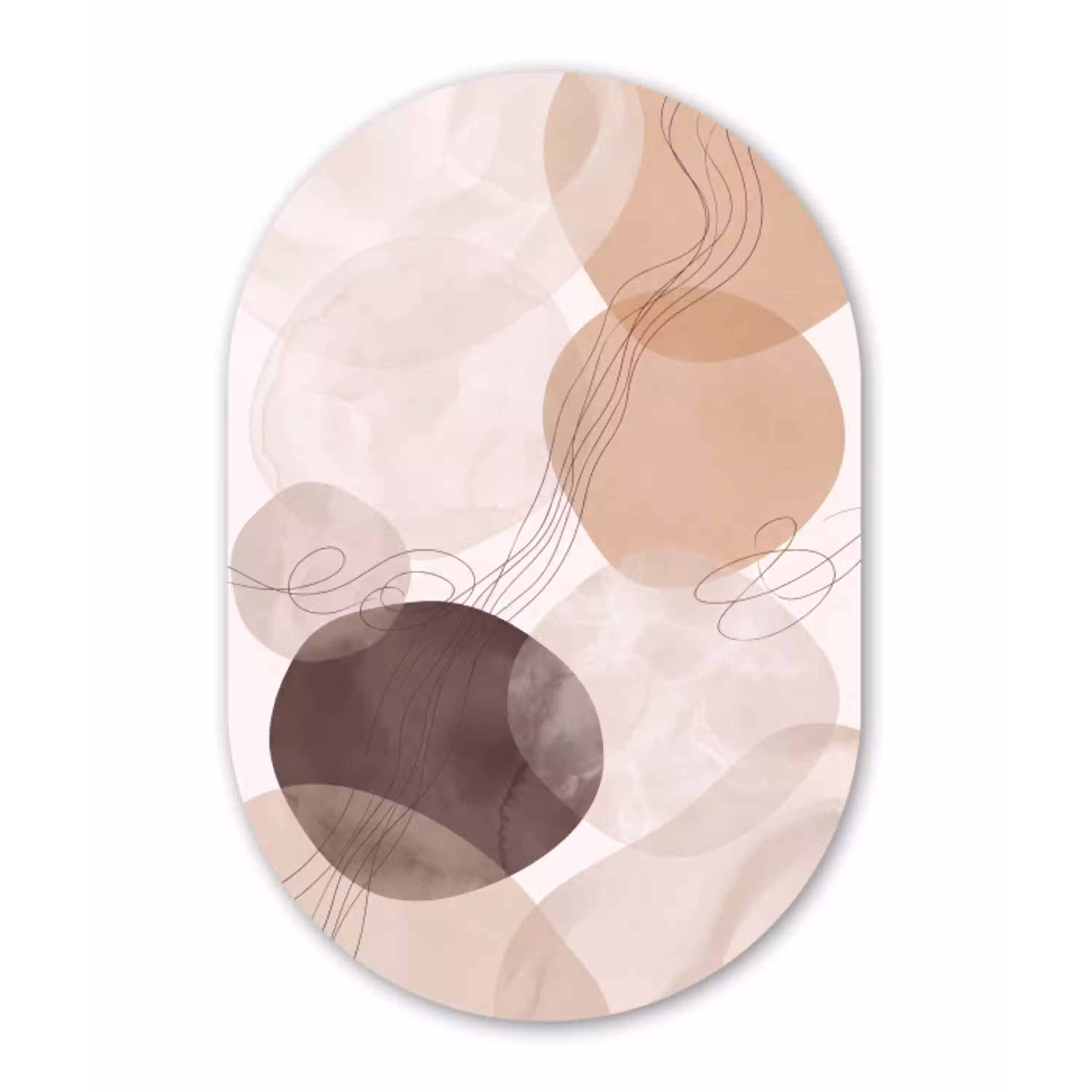 Abstractie - Beige - Modern Wandcirkel Ovaal Glas middel -3d