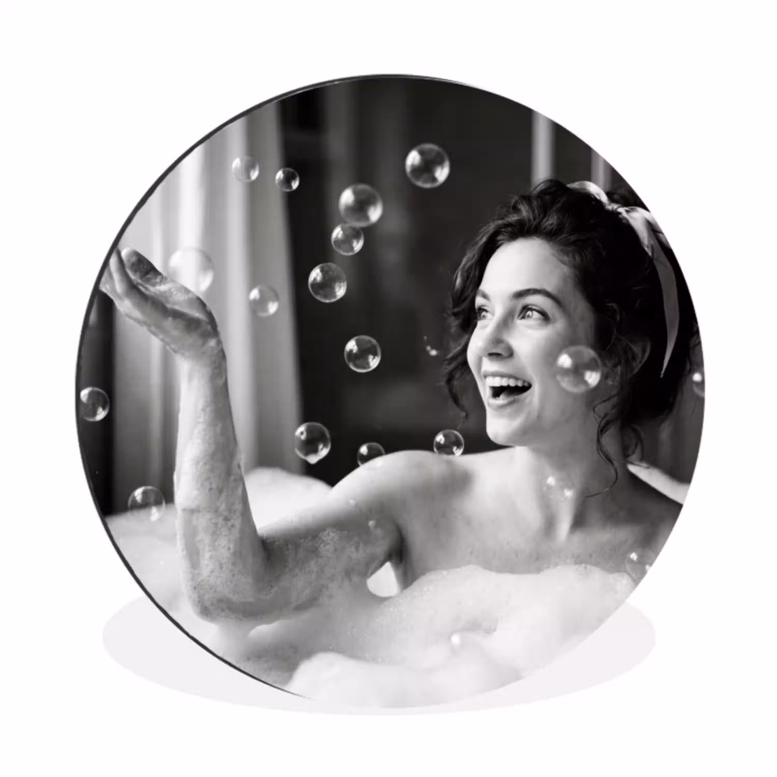 Bad - Bubbels - Zwart - Wit Wandcirkel aluminium klein -3d