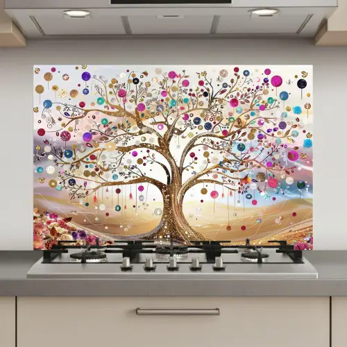 Levensboom - Goud - Kleurrijk - Abstract - Aesthetic keuken achterwand spatscherm klein -3d_website