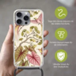 Vogels - Tropisch - Botanisch - Roze Hoesje iPhone 16 Pro Max met koord klein -sfeer2_DE