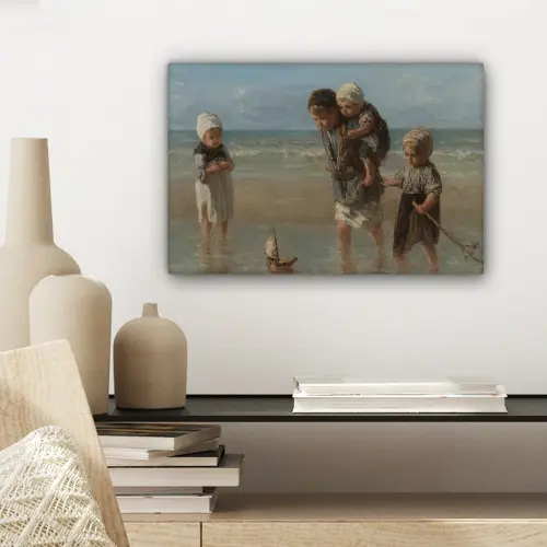 Kinderen der zee - Schilderij van Jozef Israëls canvas 2cm klein -sfeer6