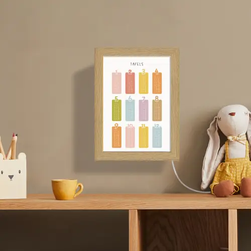 Tafels van vermenigvuldiging - Leren rekenen voor kinderen - Getallen oefenen - Cijfers - Kleuren Light Box met kabel (Wandlamp kind) klein -sfeer2_kind