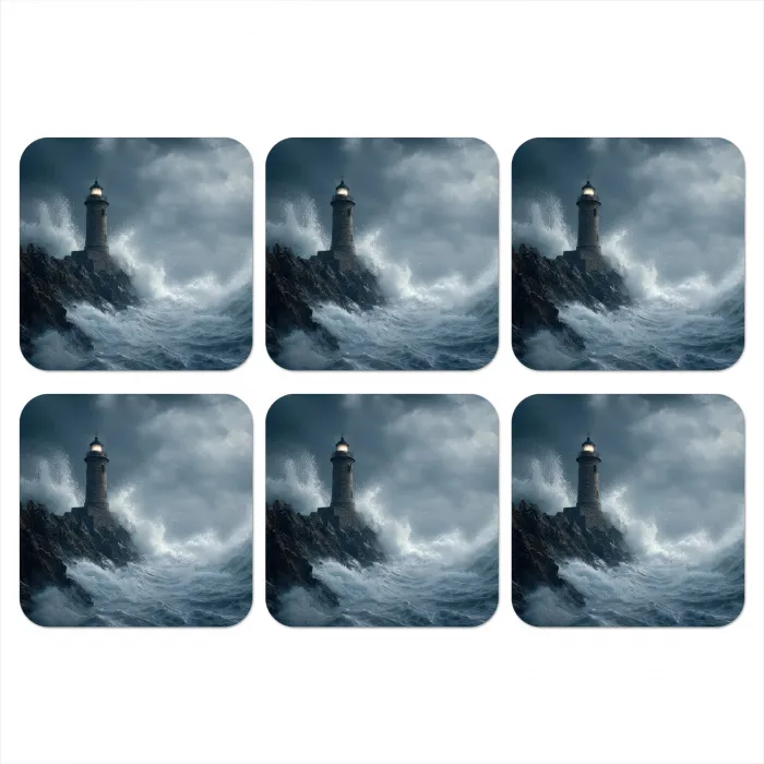 Rotsen - Vuurtoren - Golven - Klliffen onderzetter kurk middel -3d
