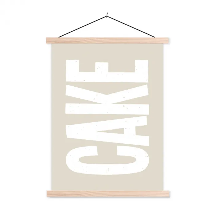 Cake - Woord - Japandi - Wit textielposter latten blank klein -3d