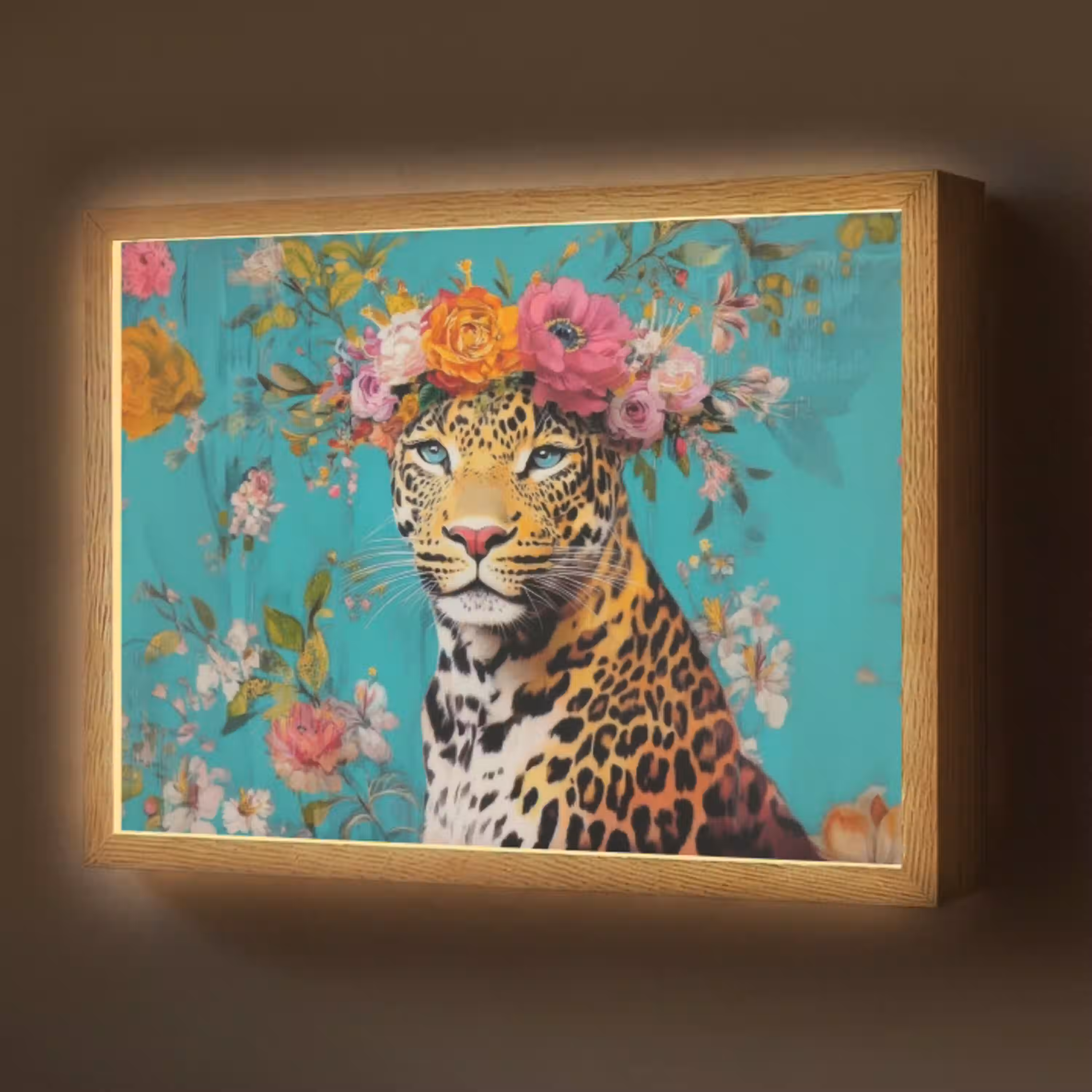 Luipaard - Bloemen - Kroon Light Box met batterij (Wandlamp) middel -z3d_website
