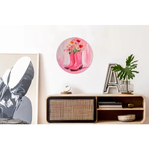 Roze - Bloemen - Cowboy Wandcirkel aluminium klein -kantoor