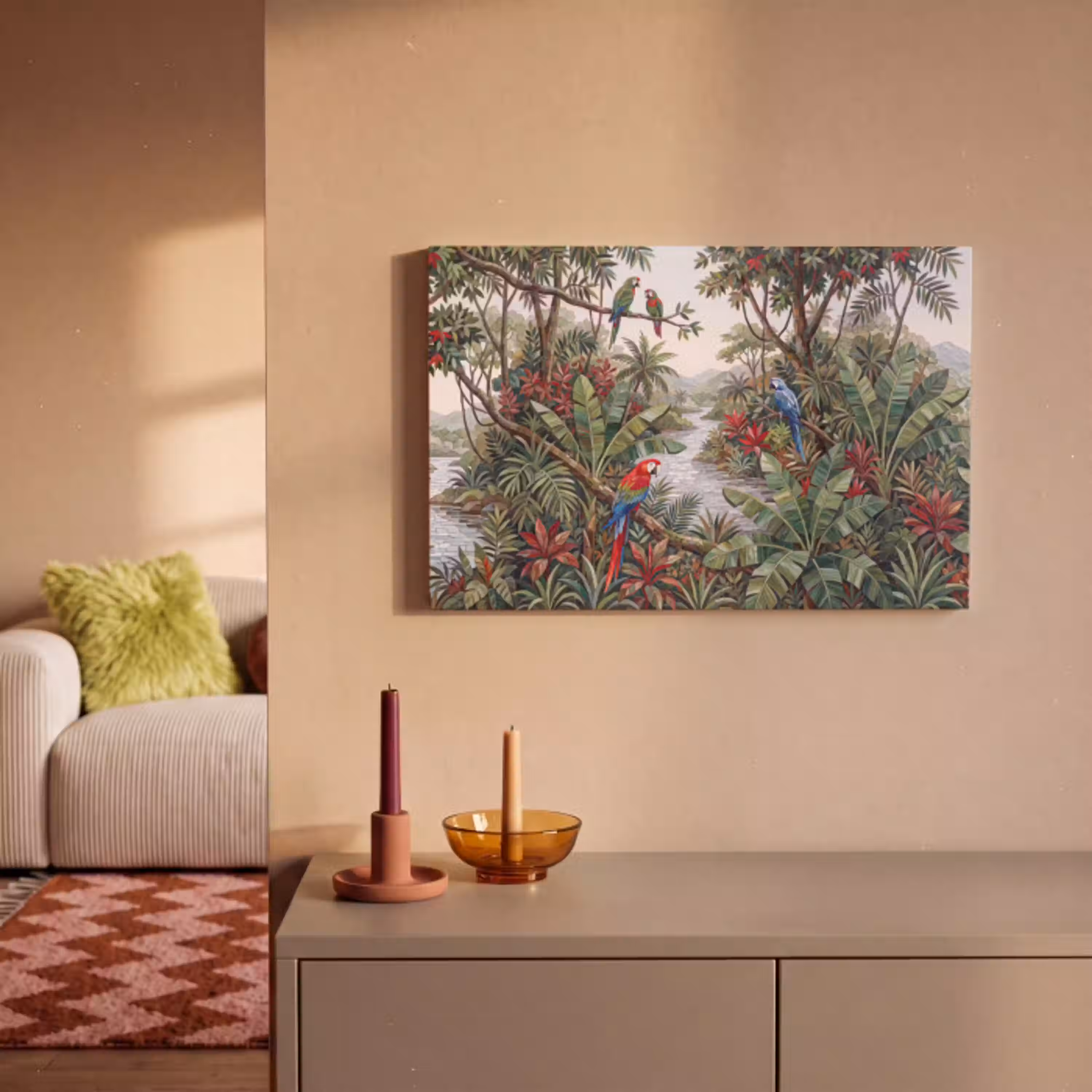 Vogel - Jungle - Natuur - Mozaïek - Groen canvas 2cm klein -sfeer1