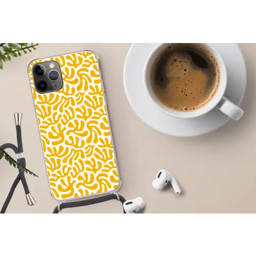 Koraal - Wit - Geel - Patroon - Zomer Hoesje iPhone 12 Pro met koord klein -oordop